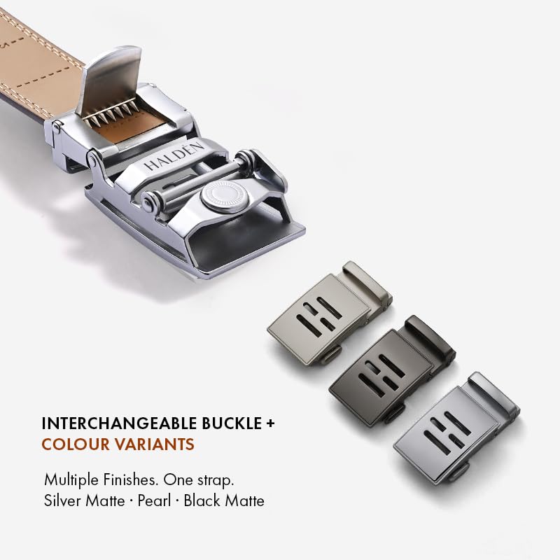 Image of HALDEN THEO Tan Belt For Men Leather Original (Adjustable Fits Up to 44 Inch Waist) Ratchet Strap with Classic Buckle & Magnetic Auto-lock