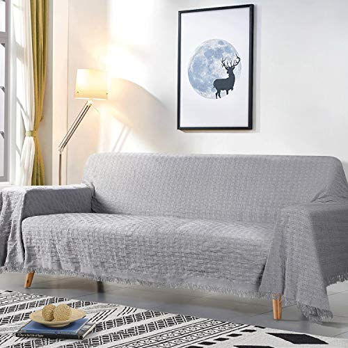 TAOCOCO Couch Cover, Sofa Cover, Couch Slipcovers with Tassels, Couch Covers for Dogs, Couch Protector, Sectional Couch Covers, Blanket Couch Cover (90  X133 , Light Gray)