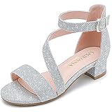 LAURMOSA Girls Silver Dress Shoes Open Toe High Heel for Kids Dress Sandals Size 3 Flower Girl Shoes for Wedding Party Kids Sparkly Sandals Youth Heels 10-12(L1006GlSilver 3)