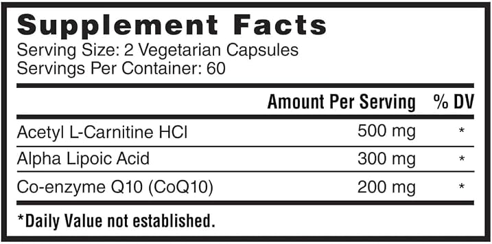 Nature Lab Gold CoQ10 200 mg + Alpha Lipoic Acid + Acetyl L-Carnitine, 120 Vegetarian Capsules