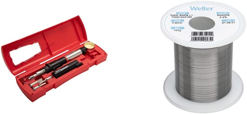 Weller PSI100K Super-Pro Self-Igniting Cordless Butane Soldering Iron Kit with Weller Solder Wire, Dia: 0.8 mm / 0.039 in, Wt: 100 g / 3.527 oz, Alloy Sn60Pb40, Flux content 2.2%