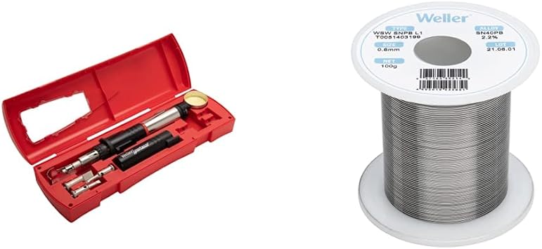 Weller PSI100K Super-Pro Self-Igniting Cordless Butane Soldering Iron Kit with Weller Solder Wire, Dia 0.8 mm / 0.039 in, Wt 100 g / 3.527 oz, Alloy Sn60Pb40, Flux content 2.2%