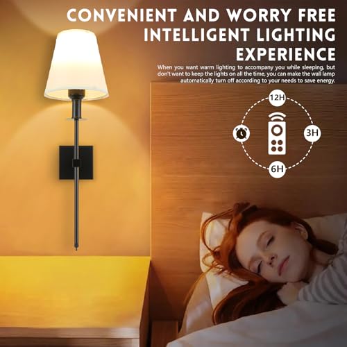 Image of Yexati Rechargeable Battery Operated Wall Sconces Set of 2 - Wireless Wall Lights for Bedroom with Remote and 5000mAh Dimmable Bulbs Timmer Design 12 Colors Wireless Wall Lamps for Bedroom Living Room