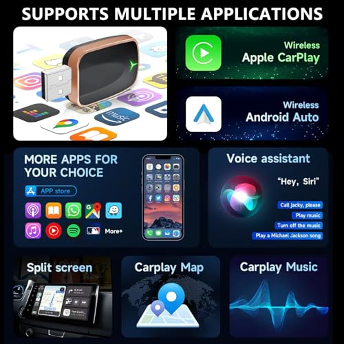 Image of Wireless Carplay Adapter, Android Auto for Car, 2 in 1 Convert Wired to Wireless, Plug & Play with 5G WiFi & Bluetooth 5.0, Compatible with iPhone /Android for 98% Vehicles (Gold)