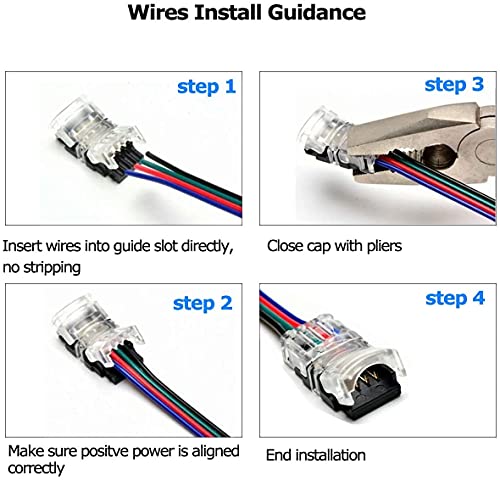 Supernight 10 Pack 4 Pin Led Connector For Waterproof 10Mm Rgb 5050 Led Strip Lights, Strip To Wire Quick Connection Without Stripping, Include Ul Listed 16.4Ft 22 Gauge 4 Conductor Extension Cable #TOP5
