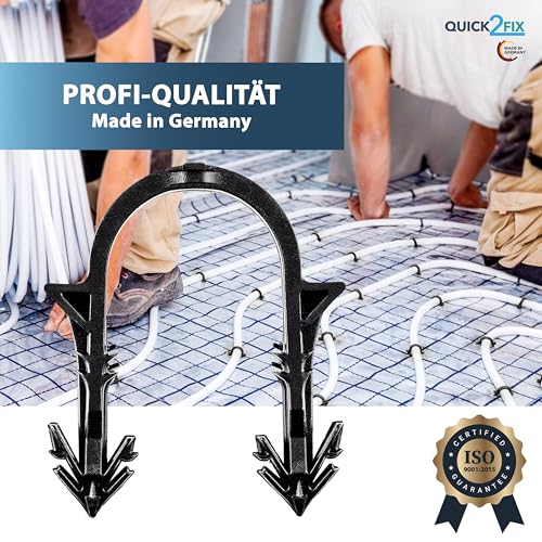 QUICK2FIX® 1000 Stück Tackernadeln für Fußbodenheizung/Fußbodenheizungsrohr - Profi-Tackernadeln - Heizrohrhalter - Fußbodenheizung Rohrhalter - Made in Germany
