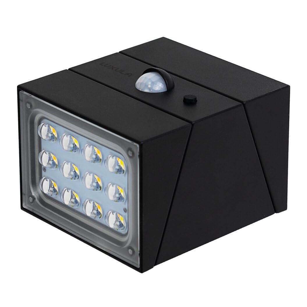 LUXULA LED Solar Wandleuchte außen mit Bewegungsmelder Schwarz 6 Stück - Solar Strahler für außen IP65 wetterfest, Außenleuchte drehbar, 3 Lichtfarben 3000K 4000K 6000K - Außenbeleuchtung Solar