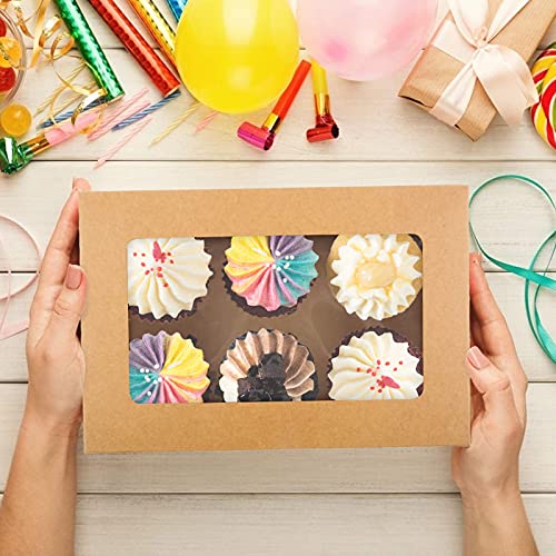 15 Pack Paper Cupcake Boxes Bakery Cupcake Boxes with Inserts to Fit 6 Cupcakes Muffins or Pastries(Brown)
