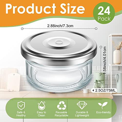 24 Pcs 2.5 Oz Salad Dressing Container To Go Reusable Glass Condiment Containers With Lids Glass Food Storage Containers Small Glass Jars Sauce Containers For Lunch Box Picnic Travel, Silver Lids #TOP1