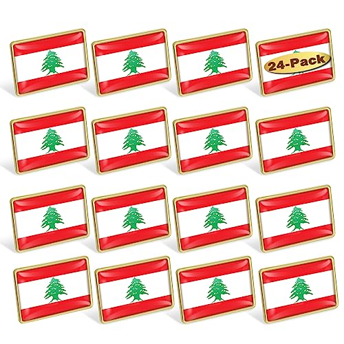 Image of 24 /Pcs Lebanon Flag Lapel Pins Bulk - Metal Lebanese Brooch Badge Souvenir for Men Women Clothes Bags Hats
