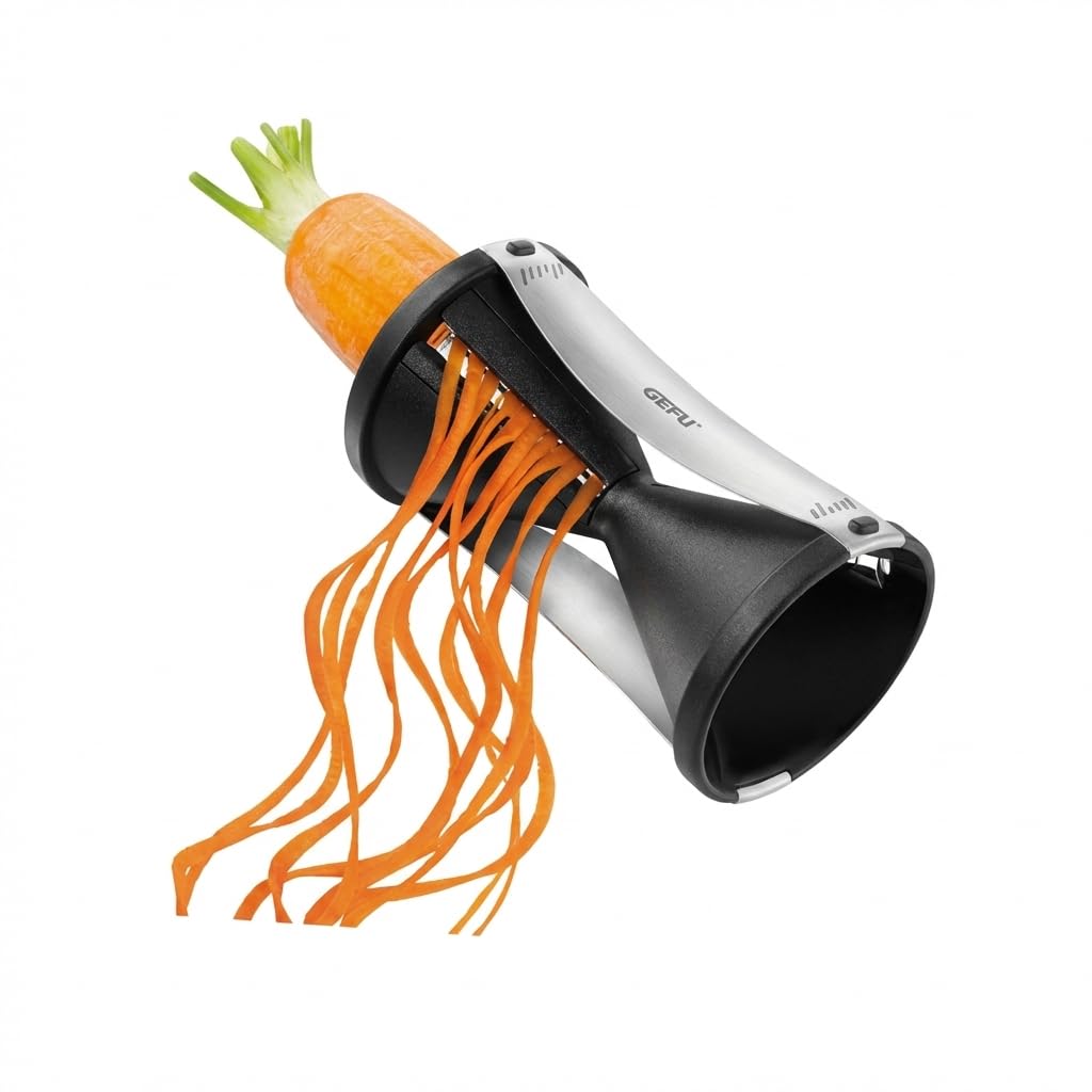 GEFU SPIRELLI Spiral Slicer Julienne Cutter with Finger Guard, 2 Cutting Sizes, for Carrots, Cucumber & Firm Vegetables