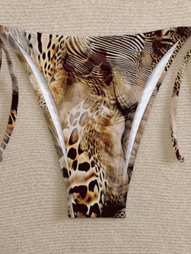 Image of ZAFUL Womens Printed Triangle Bikinis 2 Piece Halter Bikini Sets High Cut Bathing Suit Side Tie Swimsuits
