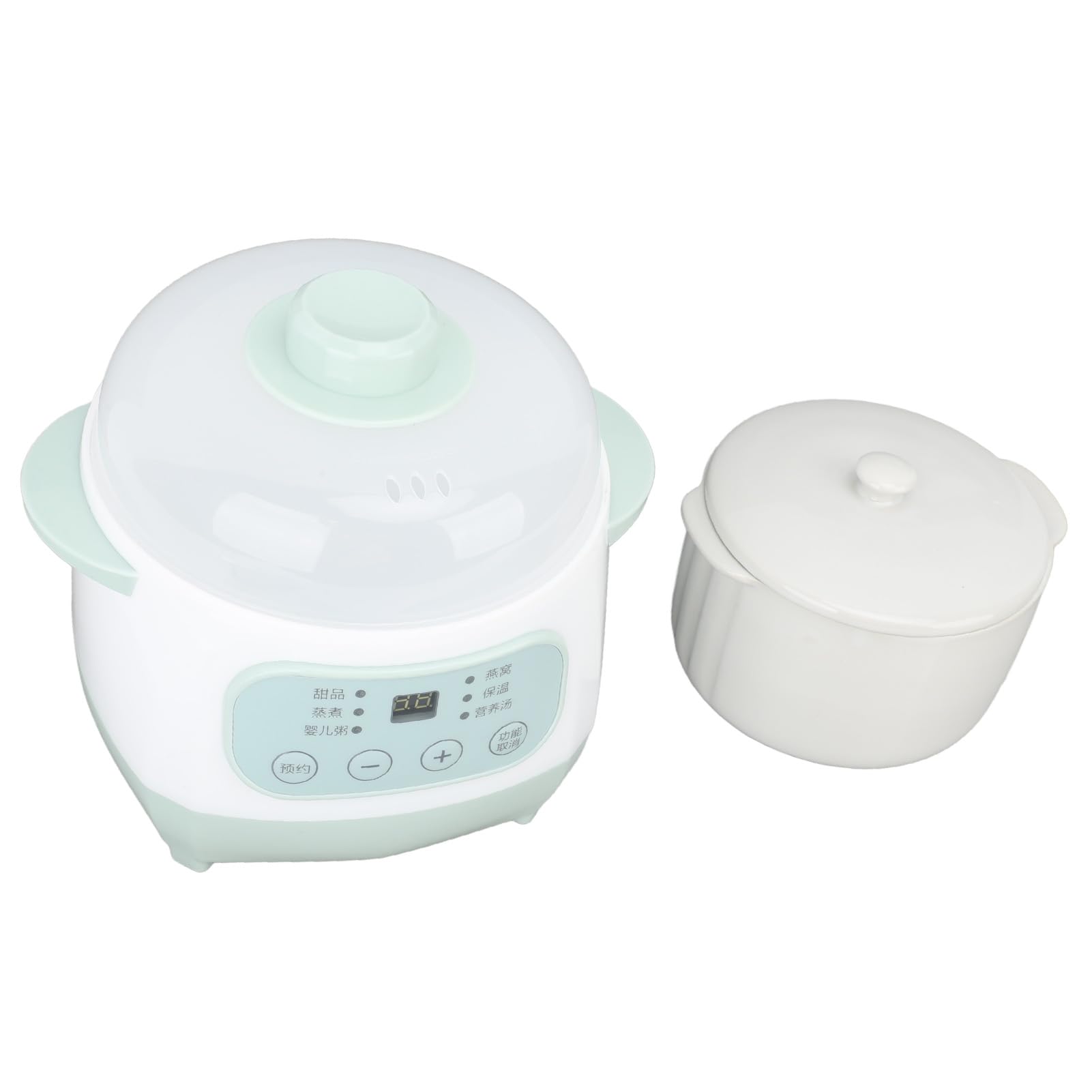 Olla de Cerámica de Cocción Lenta, 200W, 1L, Temporizador de 24H, Cocina Saludable, Baño de Agua, Calefacción para Nido de Pájaro, Sopa de Hierbas, Guisado, Cocina Casera (Enchufe europeo