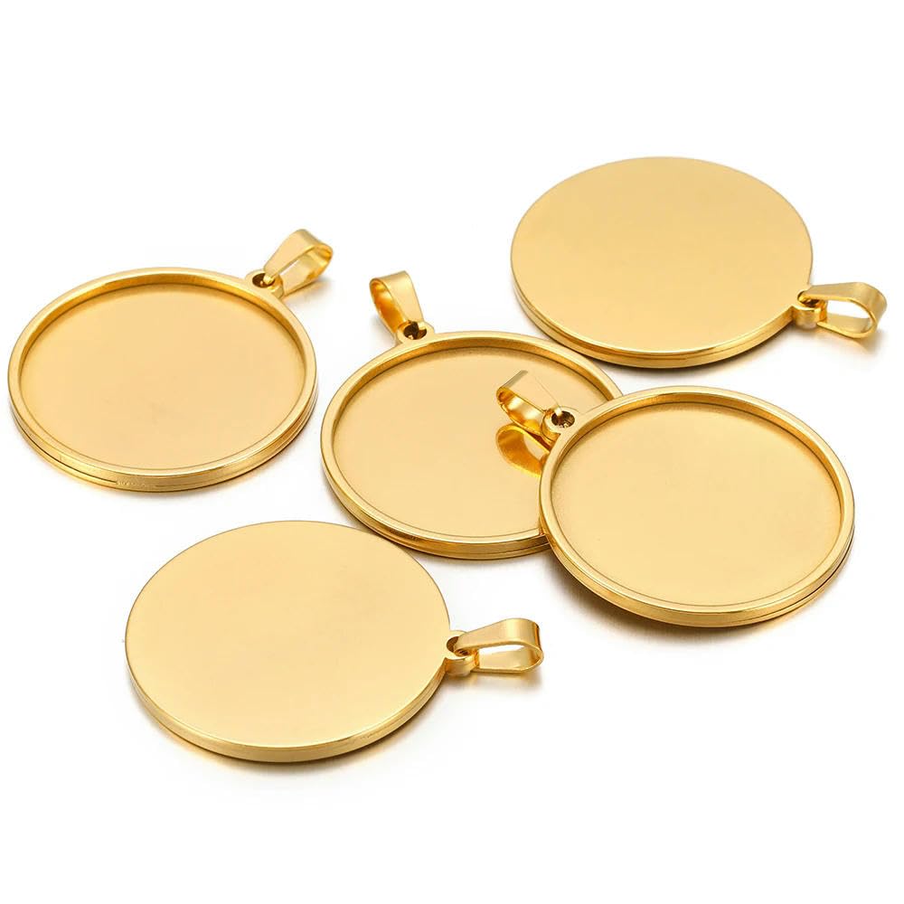 GENPICONG 5pc Stainless Steel 10/15/16/18/20/30/35/40mm Round Blank Bases Cabochon Cameo Base Tray Bezel for Pendant DIY Jewelry Making