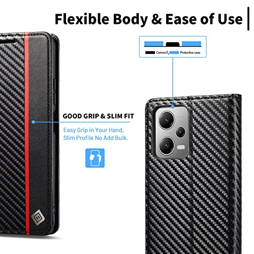 Capa para Redmi Note 12 5G, Carteira Flip Premium para Xiaomi Redmi Note 12 5G Fibra Carbon Couro Si