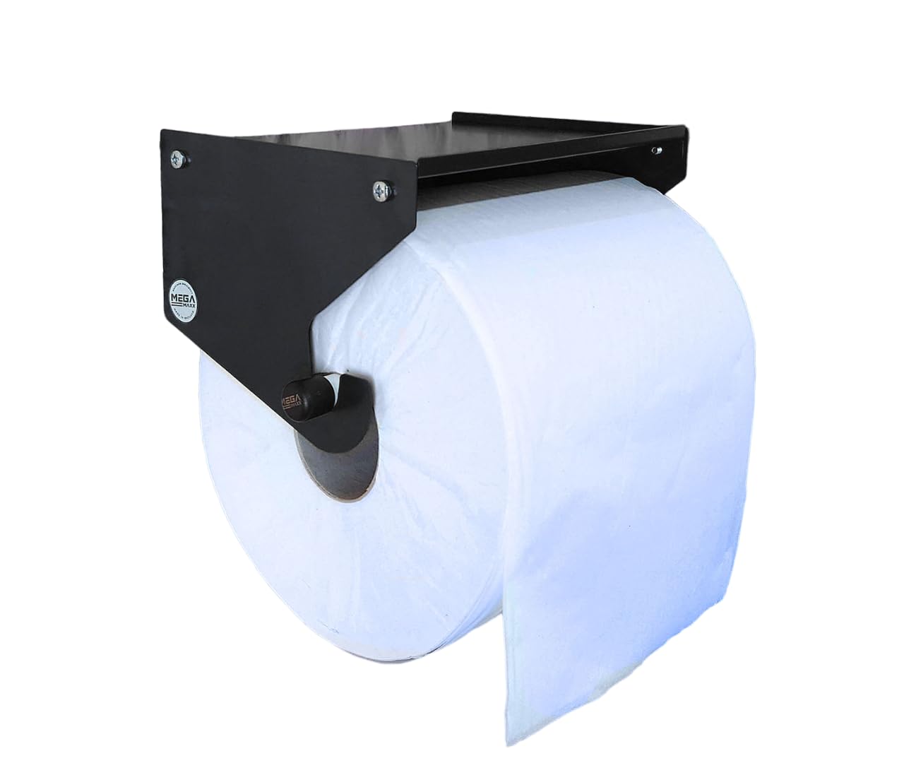 MegaMaxx UK Jumbo Blue Roll Holder With Shelf - Wall Mounted Dispenser - Portable Industrial Paper Storage Shelf for Workshop, Kitchen, Toilet, Restaurant, Paper Towel (Black)