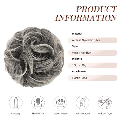 Feshfen Messy Bun Hair Piece Gray Hair Bun Scrunchies Synthetic Wavy Chignon Ponytail Hair Extensions Thick Updo Grey Hairpieces For Women Girls 1Pcs #TOP4