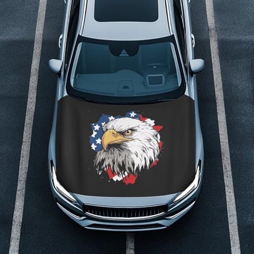 Image of Car Hood Cover Protector Stretchable Car Hood Wraps Auto Banner Eagle and American Flag Auto Decorative Accessories for Compact Sedans SUV Trucks (59x39 Inch)