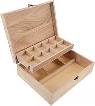 Solid Wood Storage Box with Compartments, 28 x 22 x 9 cm, Sewing Jewellery Organizer Natural Paulownia with Flip Lid for Needles, Threads, Rings, Beige, Organizer