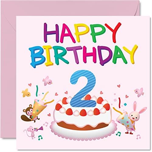 9th Birthday Card Girl - Critter Party Birthday Card - Happy Birthday Card 9 Year Old Girl, Girls Birthday Cards for Her, 145mm x 145mm Greeting Card for Daughter Niece Granddaughter Kid Children