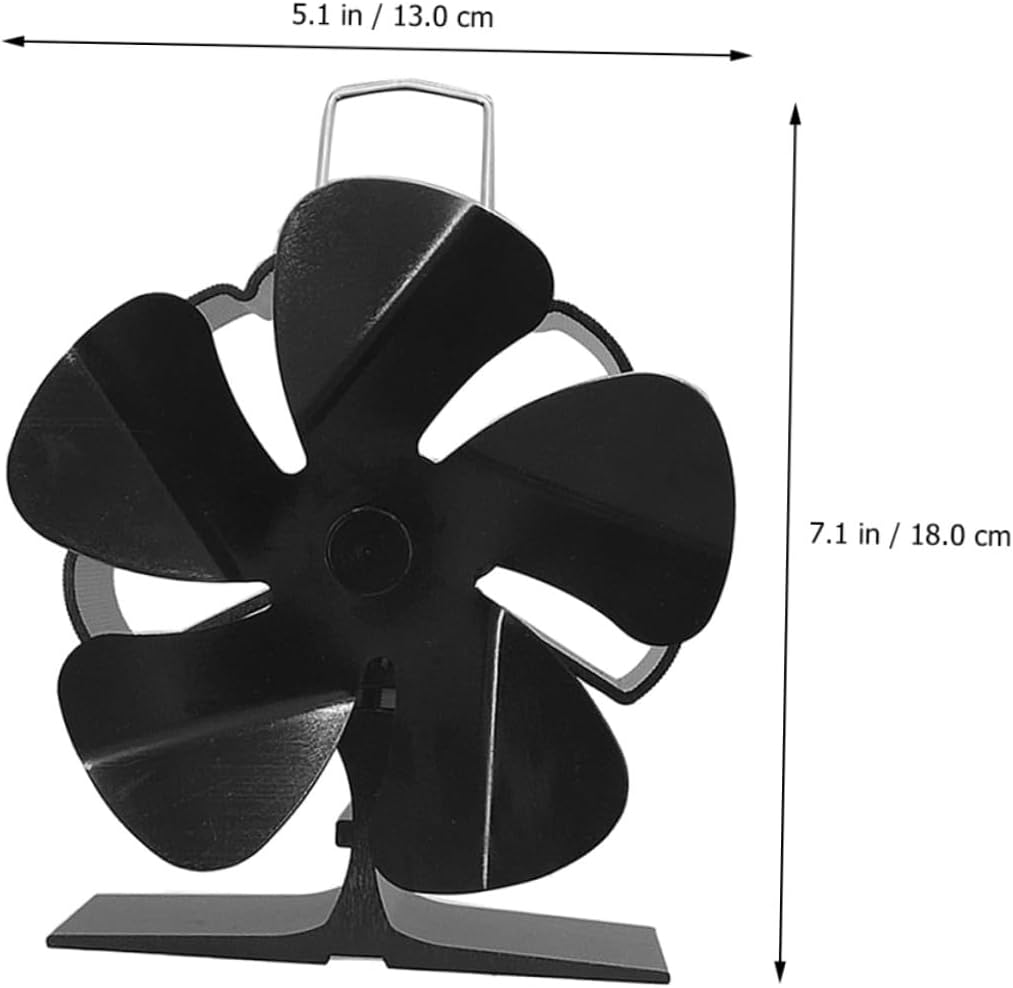 Silent Heat Powered Fireplace Fan, Mini 5-blade Black Metal Stove Fan for Home Woodstove, Low Noise Warm Air Circulation Accessory
