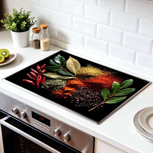 Image of Spices and Herbs Stove Top Cover, Glass Cooktop, 28x20 in