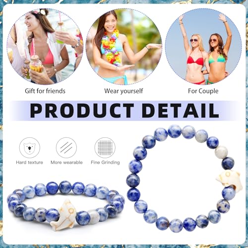 Hicarer 10 Pieces Beads Bracelet Natural Stone Elastic Friendship Bracelet for Women Men3