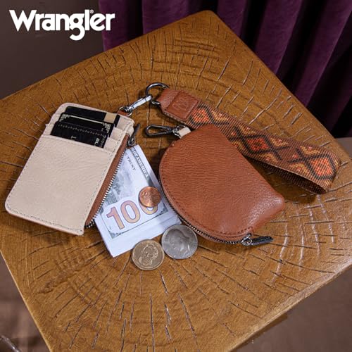 Image of Wrangler Western Keychain Wristlet Wallets for Women Retro Dual Pouch Wristlet Credit Card Holder Wallet with Zipper Pocket WG2214-W0051BR