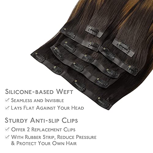 Wennalife Seamless Clip In Hair Extensions, 22 Inch 150G 7Pcs Balayage Dark Brown To Chestnut Brown Hair Extensions Clip In Human Hair Invisible Pu Skin Weft Natural Remy Human Hair Extensions #TOP3