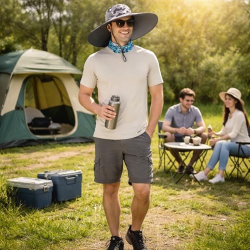 Image of Wide Brim Sun Hat for Men Women UV Protection Ventilated Summer Hats for Fishing Hiking Garden Beach