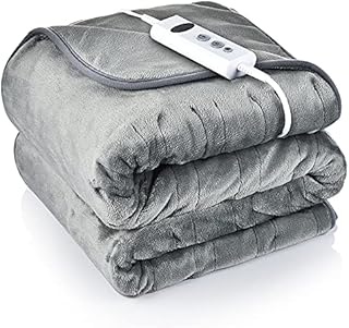 Electric Heated Throw, 135x185cm Large Electric Blanket Soft Flannel Over Blanket with 10 Adjustable Temperature Levels, 9 Hours Timer, Fast Heating and Machine-Washable Electric Over Blanket