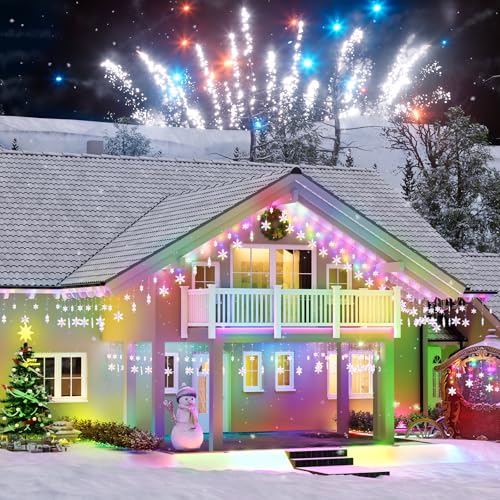 Aulanto Christmas Snowflake Lights, 14 Drops RGB Color Changing 11.48FT 168 LED Icicle Lights Waterproof, Connectable Christmas Lights for Eaves, Windows, Curtain, Indoor Outdoor Xmas Decorate