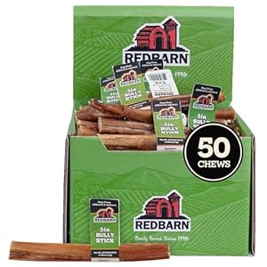 Redbarn 5″ Bully Sticks Dog Treat, All-Natural, Single-Ingredient, Long-Lasting, Rawhide-Alternative Beef Chew, 50 Count