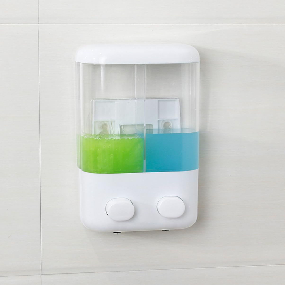 Wall-Mounted Soap Dispenser for Liquid Soap Shampoo Refillable Chamber -Friendly Manual Shower Container for Bathroom Kitchen Use