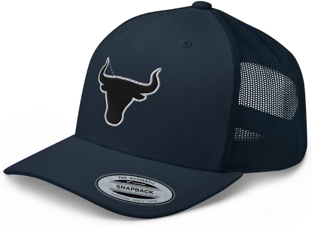 NX Bull Head Rodeo Blacken Embroidered Trucker Hat Curved Bill Mid Crown Snapback Western Country Cowgirl Cowboy Cap