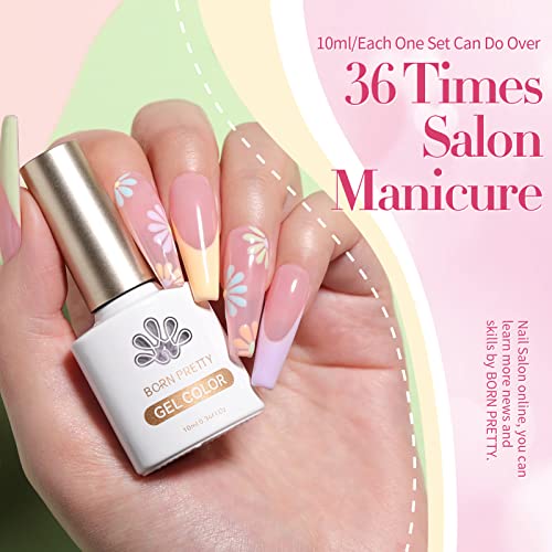 Born Pretty Pastel Gel Nail Polish Set Spring Summer Gel Polish Macaron Candy Sweet Color Gel Polish Easter Soft Pink Yellow Purple Blue Green Colors Collection Nail Art Gift Box 7ML 6PCS