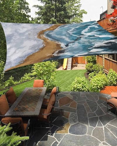Boanket Sun Shade Sail 8' x 10', Beach Coastal Rectangular Waterproof Outdoor Sun Shades, Summer Nautical Boho Blue Brown Ombre Abstract Art Shade Cloth for Patio Deck Garden Lawns Beach Backyard