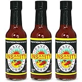 Dave's Gourmet Original Insanity Hot Sauce - As Seen on Hot Ones Season 1 - Sauce for Burgers, Burritos, Stews - Hot Sauce Challenge Favorite - Bold Flavor Red Sauce - 5oz (Pack of 3)