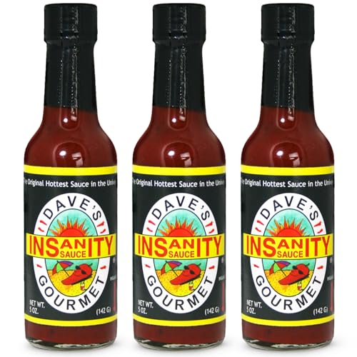 Dave's Gourmet Original Insanity Hot Sauce - As Seen on Hot Ones Season 1 - Sauce for Burgers, Burritos, Stews - Hot Sauce Challenge Favorite - Bold Flavor Red Sauce - 5oz (Pack of 3)
