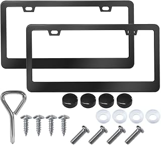 2PCS Stainless Steel Car License Plate Frames, 2 Holes License Plate Holder Car Tag with Washers and Screw Caps, Universal Licence Plate Cover Auto Exterior Accessories for US Vehicles (Black)