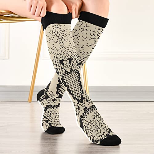 Otvee Snake Skin Animal Print Compression Socks Women & Men, 2 Pairs Gym Running Hiking Sport Knee High Stockings #TOP4
