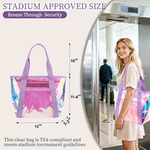 Image of Fammart Clear Bags 12x6x12 Stadium Approved, Jelly Tote Bag for Women with Zipper for Beach Sports Concerts Work