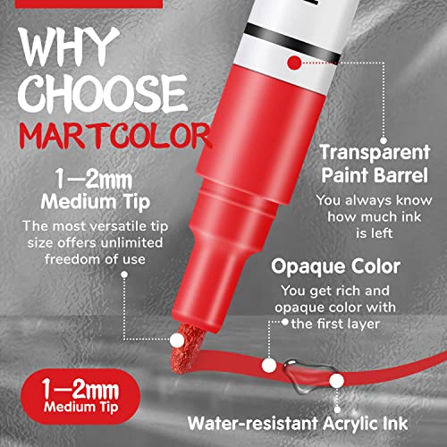 Martcolor Red Paint Pens - 6 Pack Acrylic Paint Marker For Rock Painting, Stone, Wood, Canvas, Glass, Metal, Metallic, Ceramic, Tire, Paper, Drawing, Highlight Water-Based Paint Sets #TOP1