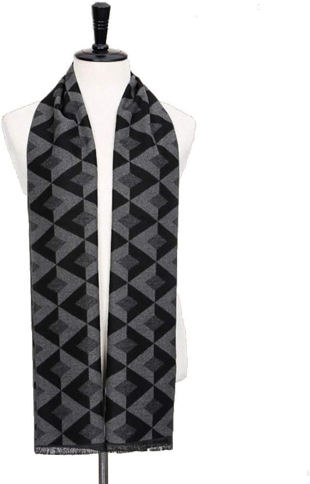 Qcsmegy メンズ 早割クーポン マフラー グレーのチェック柄の冬のヨーロッパや冬の新ダイヤ形の英国スタイルのメンズスカーフ模造カシミヤマフラー