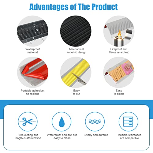 L Winkelprofil Treppenkantenprofil,1M Winkelprofil Anti-Rutsch Treppenkante,PVC Winkelprofil Selbstklebend Treppenkantenschutz,Schnittkanten, Treppe Kantenband -Schwarz
