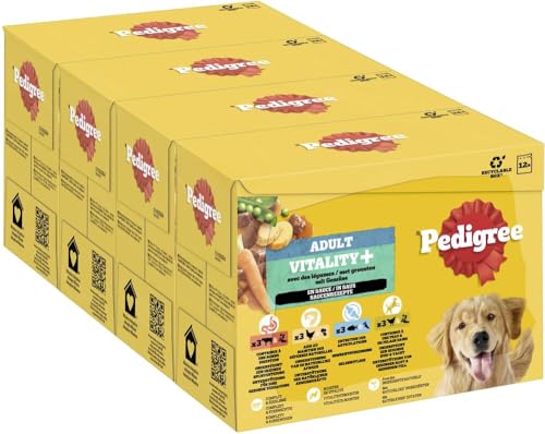 PEDIGREE DOGCARE Vitality+ Chunks Lot de 4 sachets de Nourriture pour Chien en Sauce Adulte 4 x 12 x 85 g