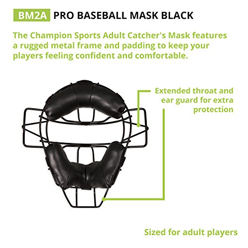 Champion Sports Pro Baseball Adult Mask - Umpires and Catchers - Extra Protection - Extended Guards - Adjustable Harness Baseball Mask - Adult Size,BLACK by Champion Sports - Image 3