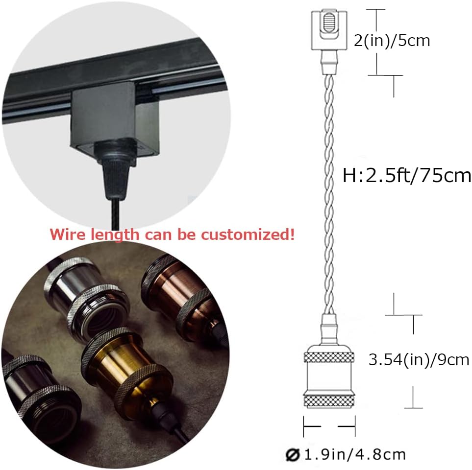 3-Pack H-Type Track Pendant Light White Cord Iron E26 Socket Modern Style Mini Lighting Industrial Factory Track Light Bulb Sold Separately Customizable for DIY Project,9 Colors,Chrome