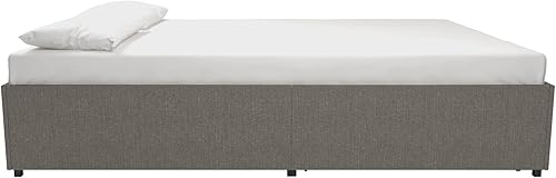 Miniatura 19 de DHP Maven - Cama de plataforma con base tapizada de piel sintética y listones de madera, tamaño individual, color negro, lino, Gris (Grey Linen)