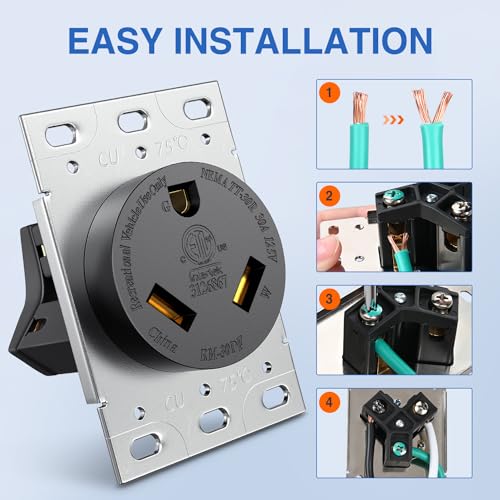 Image of Nilight 30AMP RV Power Outlet 125V ETL Listed NEMA TT-30R | Heavy Duty Receptacle Straight Blade Flush Mounting Replacement Panel for RVs Camper Trailer Motorhome Van